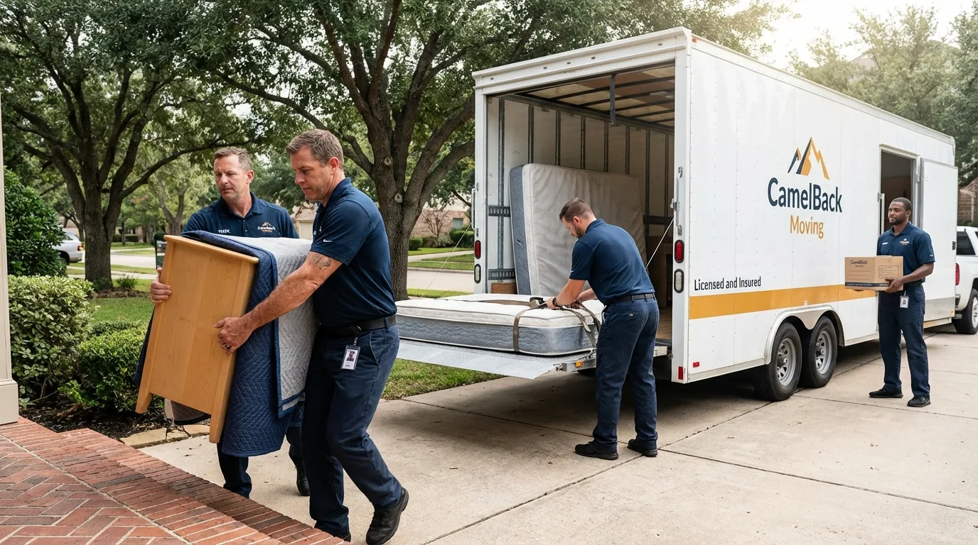 Crew loading residential truck for cross-state move from Leipsic, OH