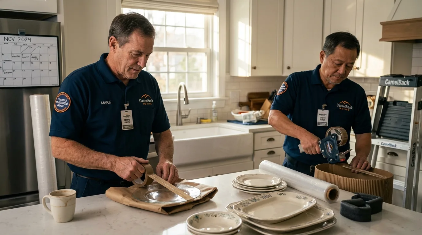 Professional crew packing kitchen dishware in Leipsic, OH